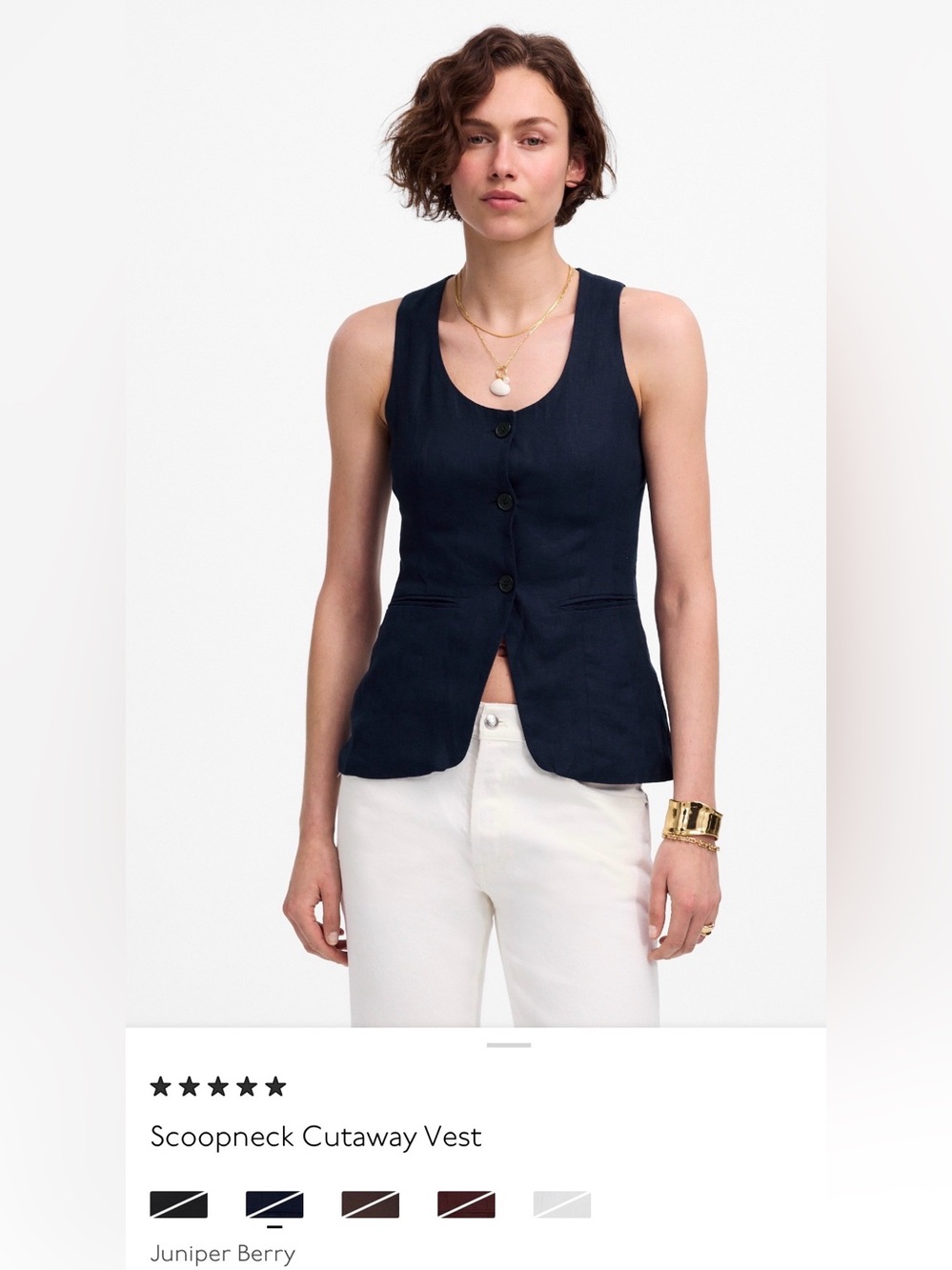 Madewell Navy Button-Front Linen Vest NWT